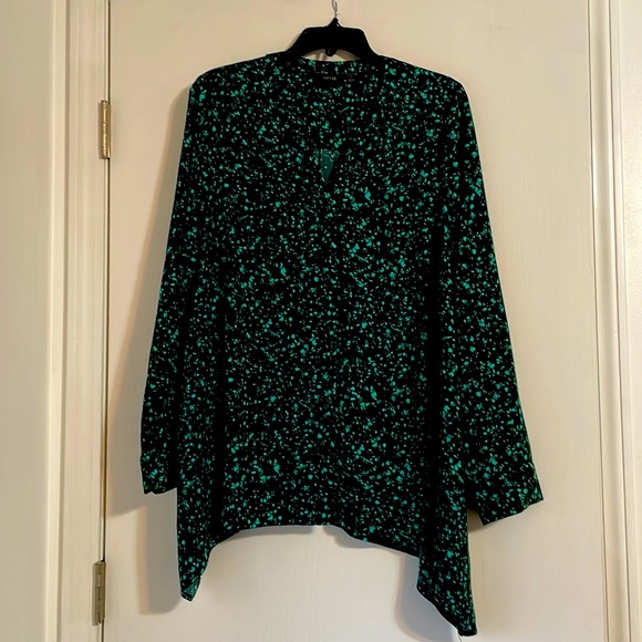 Apt.9 Women’s 0X size Deep Green and Mint long sleeve blouse with button front - Picture 1 of 5